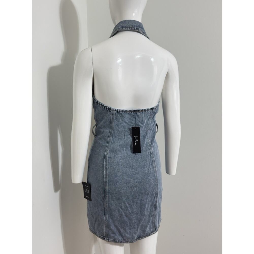 NWT Lulus Denim Buttons Mini Dress Halter Open Back Y2K Women’s XS - Picture 6 of 13